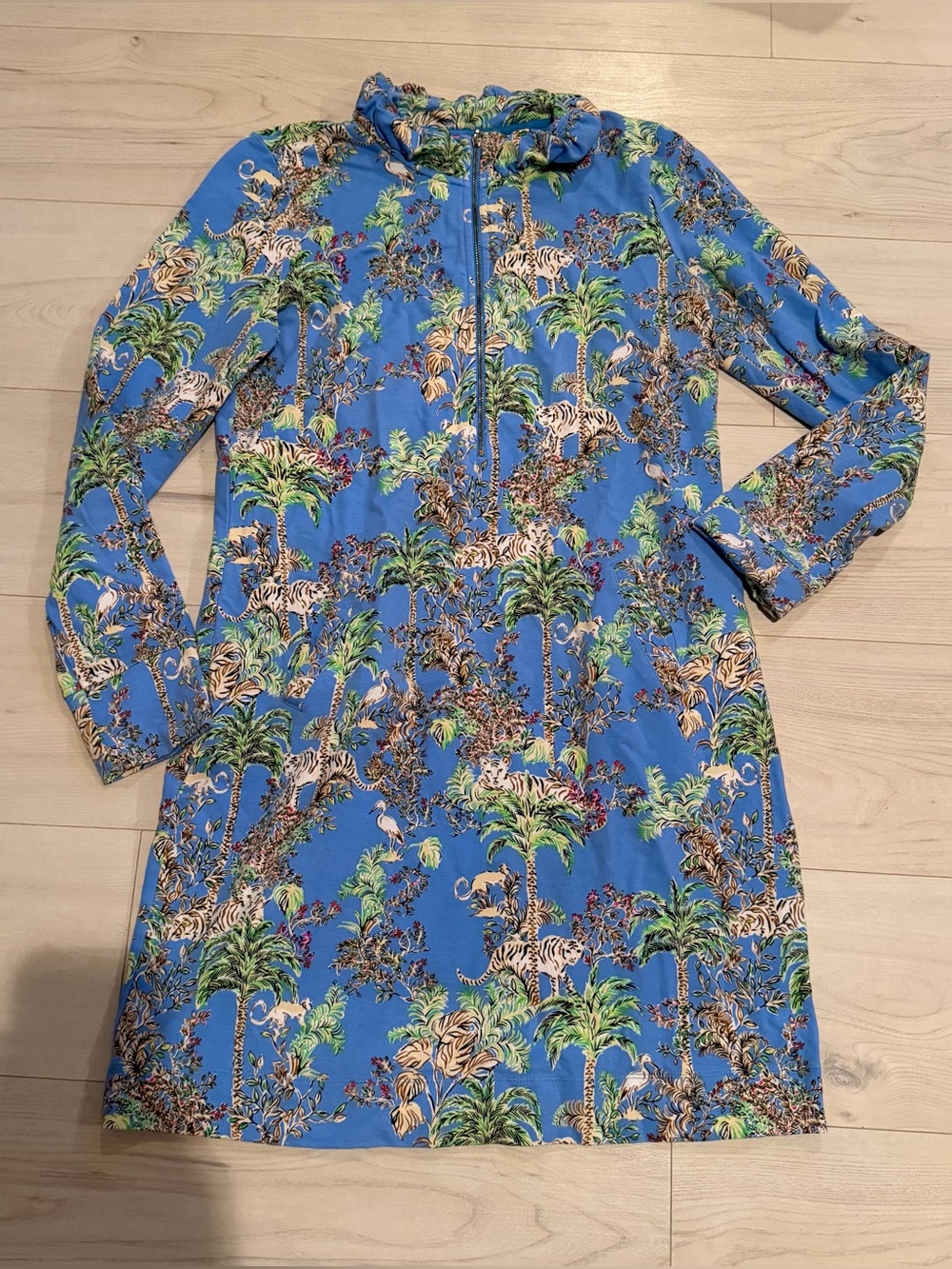 Lilly Pulitzer Blue Tropical Tigers Long Sleeve Dress